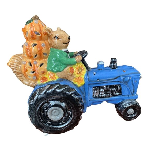 Cracker Barrel Other - Cracker Barrel Lighted Ceramic Fall Farm Tractor Squirrel Pumpkin Accent New